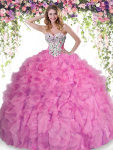 Best Selling Rose Pink Quinceanera Dresses Military Ball and Sweet 16 and Quinceanera and For with Beading and Ruffles S