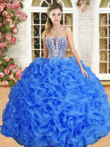 Fashion Sweetheart Sleeveless Lace Up Quince Ball Gowns Blue Organza