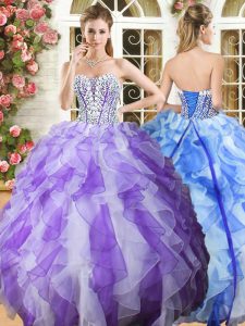 Suitable Sleeveless Lace Up Floor Length Beading and Ruffles Sweet 16 Dress