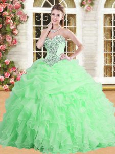 Comfortable Ball Gowns Sweetheart Sleeveless Tulle Floor Length Lace Up Appliques and Ruffles and Pick Ups Quinceanera D