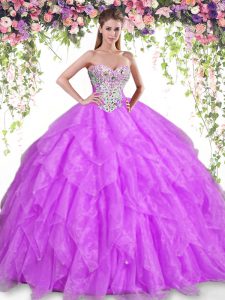 Purple Quinceanera Gown Military Ball and Sweet 16 and Quinceanera and For with Beading and Ruffles Sweetheart Sleeveles