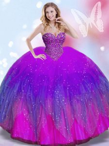 High End Sweetheart Sleeveless Tulle Quinceanera Gowns Beading Lace Up