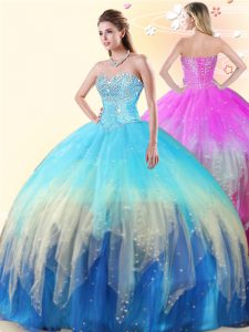 Deluxe Sweetheart Sleeveless Lace Up Sweet 16 Quinceanera Dress Multi-color Tulle