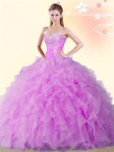 Fashion Beading and Ruffles Sweet 16 Quinceanera Dress Lilac Lace Up Sleeveless Floor Length