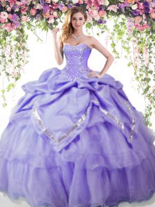 Modest Lavender Lace Up Sweetheart Beading and Pick Ups 15 Quinceanera Dress Organza and Taffeta Sleeveless