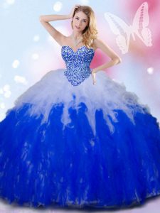 Blue And White 15th Birthday Dress Military Ball and Sweet 16 and Quinceanera and For with Beading and Ruffles Sweethear