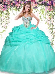 Pick Ups Ball Gowns Quinceanera Dress Apple Green Sweetheart Organza Sleeveless Floor Length Lace Up