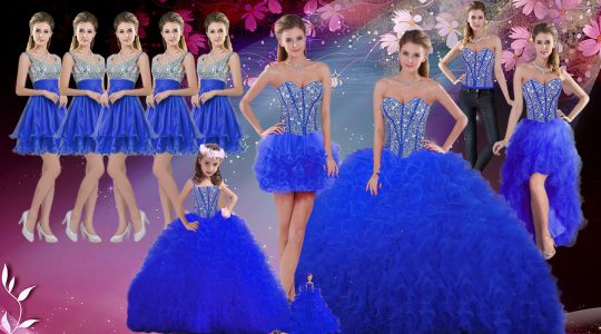 Royal Blue Lace Up Sweetheart Beading and Ruffles Vestidos de Quinceanera Tulle Sleeveless
