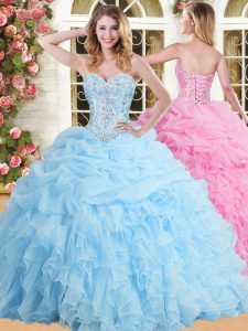 Unique Pick Ups Baby Blue Sleeveless Tulle Lace Up Sweet 16 Quinceanera Dress for Military Ball and Sweet 16 and Quincea