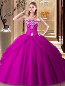 Excellent Sleeveless Floor Length Embroidery Lace Up Quinceanera Gown with Hot Pink