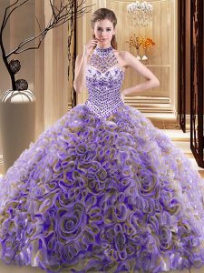 Admirable Multi-color Ball Gown Prom Dress Military Ball and Sweet 16 and Quinceanera and For with Beading Halter Top Sl