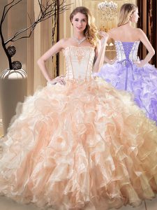 Wonderful Yellow Sleeveless Organza Lace Up Quince Ball Gowns for Military Ball and Sweet 16 and Quinceanera