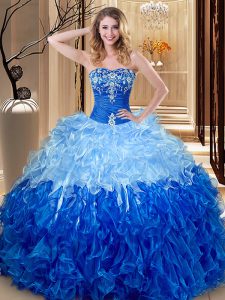 Sweet Floor Length Multi-color and Blue And White Quince Ball Gowns Sweetheart Sleeveless Lace Up