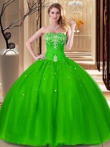 Comfortable Tulle Sleeveless Floor Length Sweet 16 Dress and Beading and Embroidery