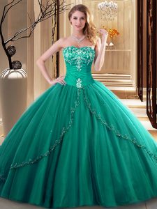Fabulous Dark Green Sweet 16 Dresses Military Ball and Sweet 16 and Quinceanera and For with Embroidery Sweetheart Sleev