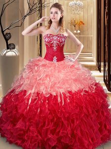 Vintage Multi-color Lace Up Quinceanera Dress Embroidery and Ruffles Sleeveless Floor Length