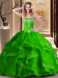 Beautiful Sleeveless Lace Up Floor Length Embroidery and Ruffles Quinceanera Gowns