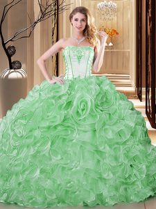 Floor Length Green Sweet 16 Dress Strapless Sleeveless Lace Up
