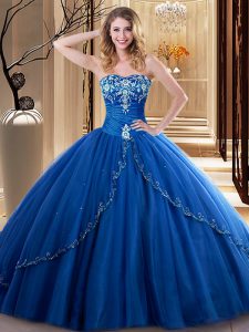 Royal Blue Sweetheart Neckline Embroidery Quinceanera Gowns Sleeveless Lace Up