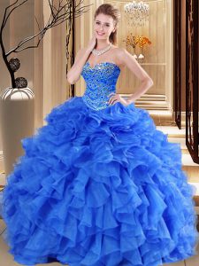 Sweetheart Sleeveless Lace Up Vestidos de Quinceanera Royal Blue Tulle