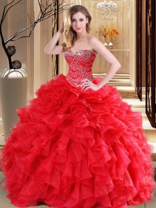 Sumptuous Sleeveless Beading and Ruffles Lace Up Quinceanera Gowns