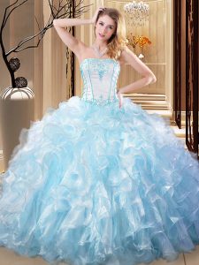 Pretty Sleeveless Lace Up Floor Length Embroidery and Ruffles Sweet 16 Dress