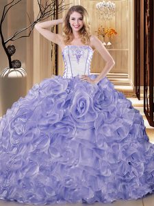 Sexy Lavender 15th Birthday Dress Military Ball and Sweet 16 and Quinceanera and For with Embroidery and Ruffles Straple