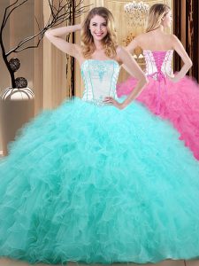 Best Embroidery Quinceanera Gowns Blue Lace Up Sleeveless Floor Length