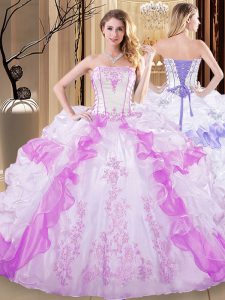 Luxurious Ruffled Multi-color Sleeveless Organza Lace Up Quinceanera Dress for Military Ball and Sweet 16 and Quinceaner