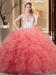Chic Watermelon Red and Orange 15th Birthday Dress Prom and Military Ball and Sweet 16 and Quinceanera and For with Embr