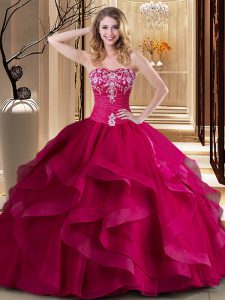 Delicate Sleeveless Lace Up Floor Length Embroidery and Ruffles Quinceanera Dress