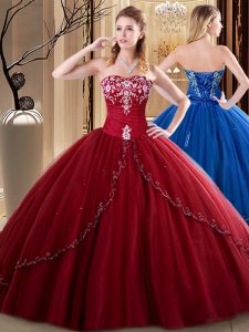 Exquisite Floor Length Ball Gowns Sleeveless Wine Red Vestidos de Quinceanera Lace Up