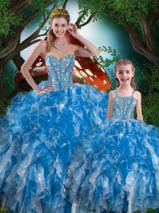 Comfortable Sleeveless Lace Up Floor Length Beading and Ruffles Quinceanera Dress