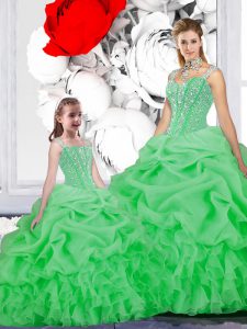 Pretty Straps Sleeveless Lace Up Floor Length Beading and Ruffles and Pick Ups Sweet 16 Quinceanera Dress