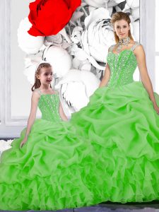 Organza Lace Up Straps Sleeveless Floor Length Quinceanera Dresses Beading and Ruffles and Pick Ups
