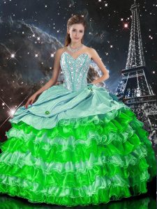 Floor Length Zipper Quince Ball Gowns Multi-color for Military Ball and Sweet 16 and Quinceanera with Beading and Ruffle