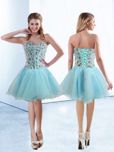 High Class Sweetheart Sleeveless Lace Up Prom Party Dress Light Blue Organza
