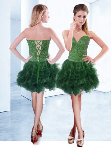 Dark Green Sleeveless Knee Length Ruffles Lace Up Homecoming Dress
