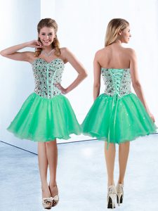 Admirable Sweetheart Sleeveless Lace Up Turquoise Organza