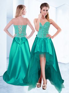 Fashionable Turquoise Sleeveless Taffeta Lace Up Dress for Prom for Prom and Party