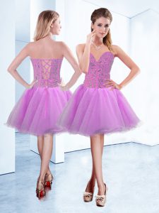 Organza Sweetheart Sleeveless Lace Up Beading Prom Dress in Lilac