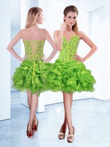 Hot Selling Sweetheart Sleeveless Dress for Prom Mini Length Beading and Ruffles Organza