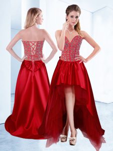 New Arrival Wine Red Sweetheart Neckline Beading Dress for Prom Sleeveless Lace Up