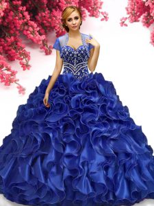 Chic Royal Blue Sleeveless Organza Lace Up Sweet 16 Dresses for Military Ball and Sweet 16 and Quinceanera
