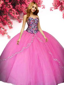 Smart Hot Pink Sleeveless Beading Floor Length Quince Ball Gowns