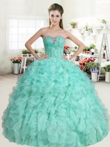 Apple Green Sweetheart Neckline Beading and Ruffles Quince Ball Gowns Sleeveless Lace Up