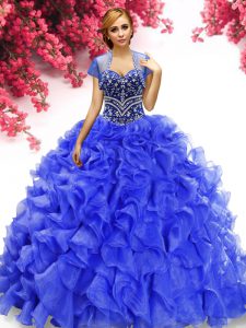 Chic Royal Blue Quinceanera Gown Military Ball and Sweet 16 and Quinceanera and For with Beading and Ruffles Sweetheart 