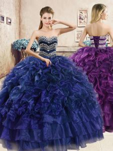 Perfect Floor Length Ball Gowns Sleeveless Navy Blue Sweet 16 Quinceanera Dress Lace Up
