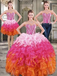 Attractive Three Piece Multi-color 15 Quinceanera Dress Military Ball and Sweet 16 and Quinceanera and For with Beading 
