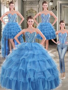 New Arrival Four Piece Blue Sweet 16 Quinceanera Dress Military Ball and Sweet 16 and Quinceanera and For with Beading a